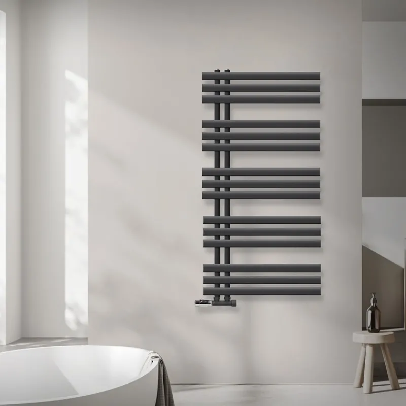 Badheizkörper Mittelanschluss 600x1200 mm Anthrazit mit Wand Anschlussgarnitur LuxeBath-ECD Germany