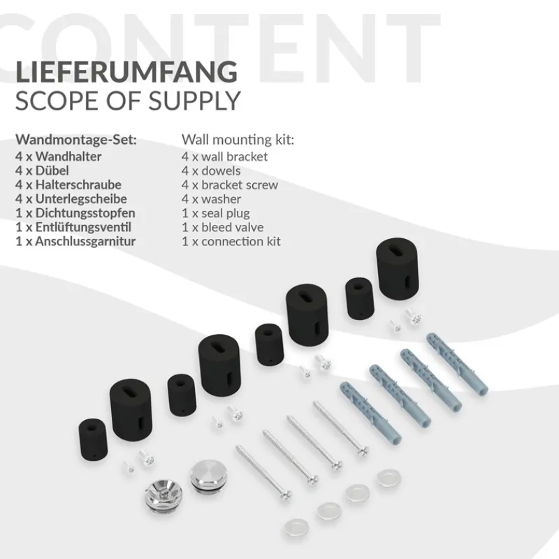 Badheizkörper Mittelanschluss 500x1000 mm Schwarz matt mit Boden Thermostatventil LuxeBath-ECD Germany Clearance