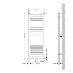 Badheizkörper Mittelanschluss 400x1200 mm Weiß gerade inkl. Montagematerial LuxeBath-ECD Germany