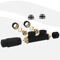 Badheizkörper Mittelanschluss 500x1000 mm Schwarz matt mit Wand Thermostatventil LuxeBath-ECD Germany Discount