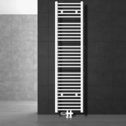 Badheizkörper Mittelanschluss 400x1800 mm Weiß gerade mit Boden Anschlussgarnitur LuxeBath-ECD Germany