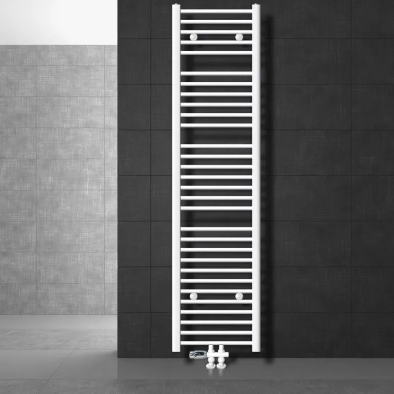 Badheizkörper Mittelanschluss 400x1800 mm Weiß gerade mit Boden Anschlussgarnitur LuxeBath-ECD Germany