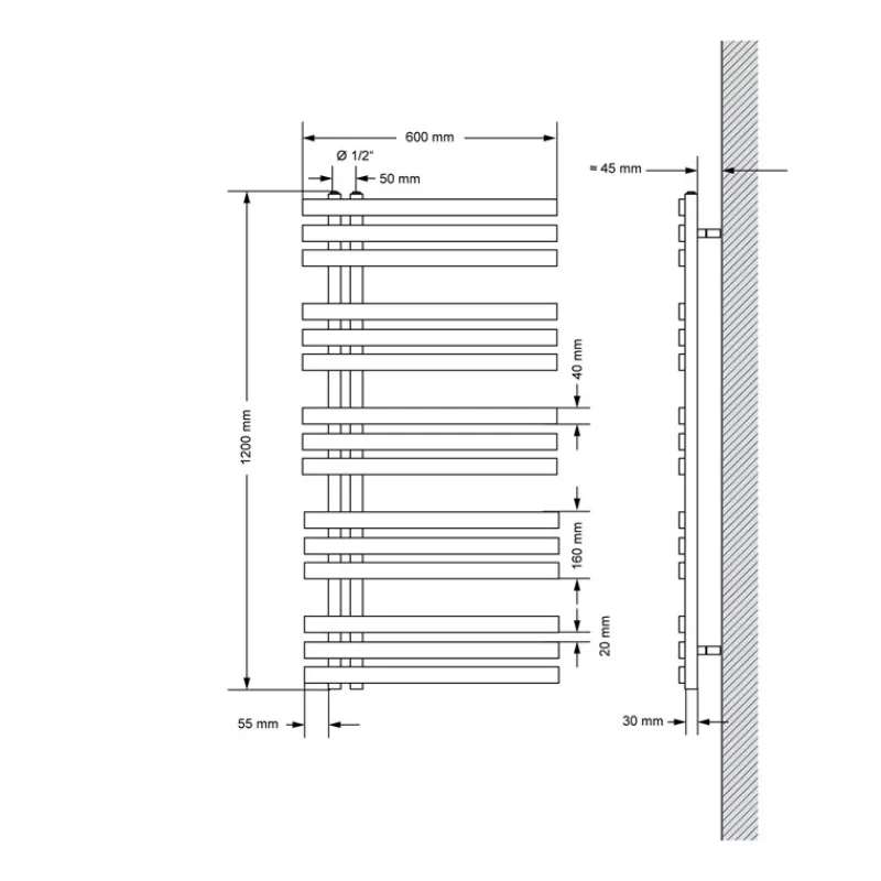 Badheizkörper Mittelanschluss 600x1400 mm Anthrazit mit Boden Anschlussgarnitur LuxeBath-ECD Germany Outlet