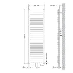 Badheizkörper Mittelanschluss 400x1500 mm Weiß gebogen inkl. Montagematerial LuxeBath-ECD Germany Hot