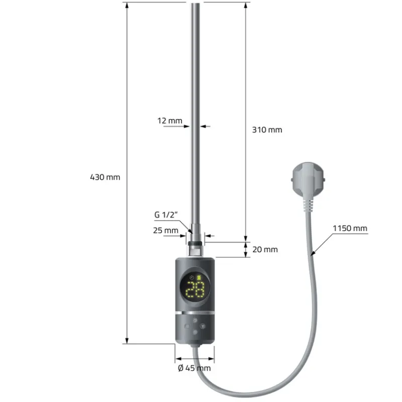 Badheizkörper Mittelanschluss 500x1000 mm Anthrazit mit Heizstab 300W LuxeBath-ECD Germany Online