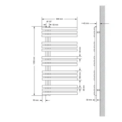 Badheizkörper Mittelanschluss 600x1200 mm Anthrazit mit Heizstab 1200W LuxeBath-ECD Germany Hot