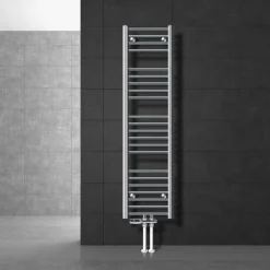 Badheizkörper Mittelanschluss 300x1400 mm Chrome gerade mit Boden Anschlussgarnitur LuxeBath-ECD Germany