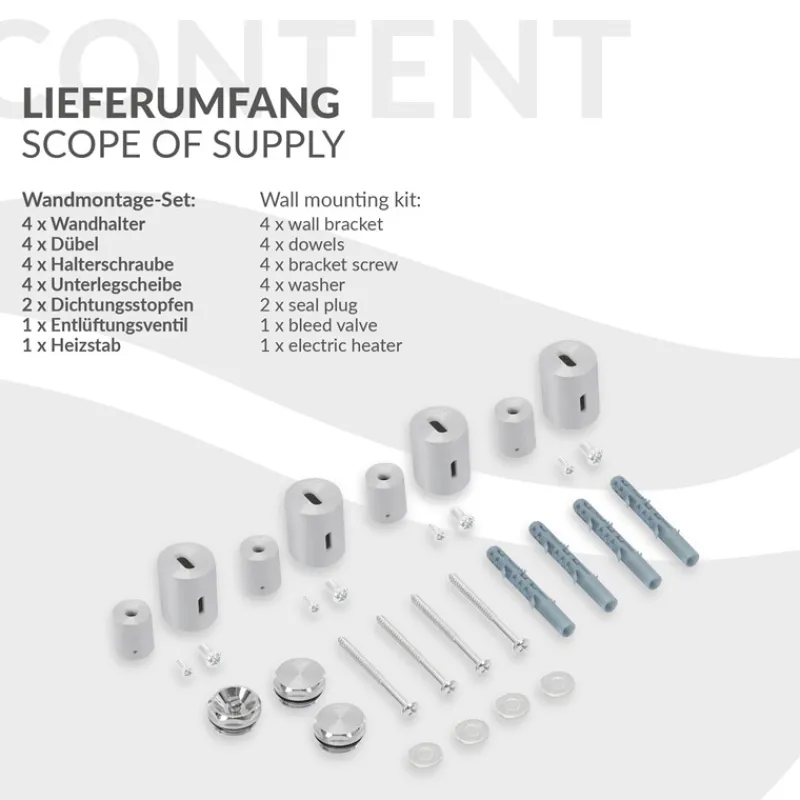 Badheizkörper Mittelanschluss 500x1000 mm Chrom mit Heizstab 600W LuxeBath-ECD Germany