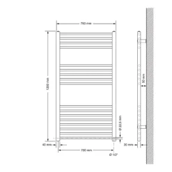 Badheizkörper Sahara mit Heizstab 900W 750x1200 mm Weiß gerade mit Seitenanschluss-ECD Germany Sale