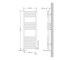 Badheizkörper Sahara mit Heizstab 900W 400x1200 mm Anthrazit gebogen mit Seitenanschluss-ECD Germany Discount