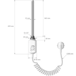 Badheizkörper Sahara mit Heizstab 1200W 500x1800 mm Weiß gerade mit Seitenanschluss-ECD Germany
