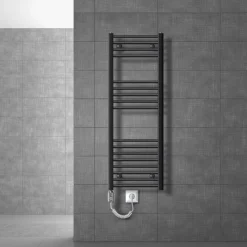 Badheizkörper Sahara mit Heizstab 1200W 400x1200 mm Antrazit gebogen mit Seitenanschluss-ECD Germany Best