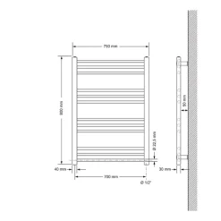 Badheizkörper Sahara mit Heizstab 300W 750x800 mm Anthrazit gerade mit Seitenanschluss-ECD Germany New