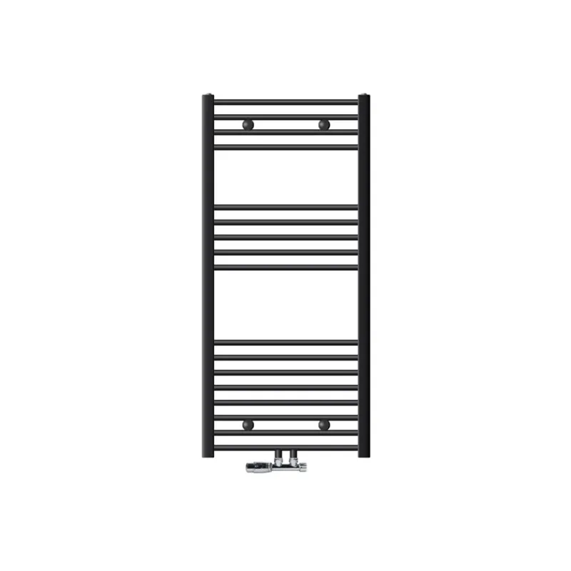 Badheizkörper Sahara 600x1200 mm Anthrazit gebogen mit Mittelanschluss und Wand Anschlussgarnitur-ECD Germany Outlet
