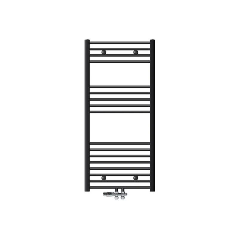 Badheizkörper Sahara 600x1200 mm Anthrazit gebogen mit Mittelanschluss und Boden Anschlussgarnitur-ECD Germany Best