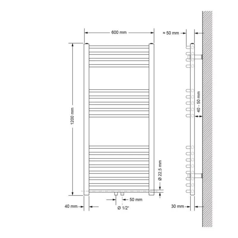 Badheizkörper Sahara 600x1200 mm Anthrazit gebogen mit Mittelanschluss und Boden Anschlussgarnitur-ECD Germany Best