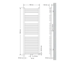Badheizkörper Sahara 500x1500 mm Schwarz matt gebogen mit Mittelanschluss LuxeBath-ECD Germany Outlet