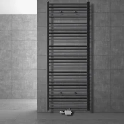 Badheizkörper Sahara 750x1800 mm Anthrazit gerade mit Mittelanschluss und Universale Anschlussgarnitur-ECD Germany Discount