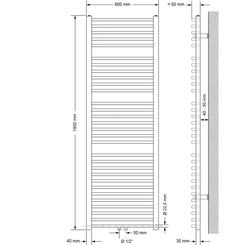 Badheizkörper Sahara 600x1800 mm Weiß gebogen mit Mittelanschluss LuxeBath-ECD Germany Online