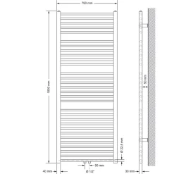Badheizkörper Sahara 750x1800 mm Weiß gerade mit Mittelanschluss-ECD Germany