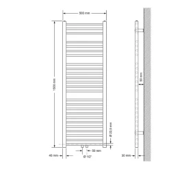 Badheizkörper Sahara 500x1500 mm Schwarz matt gerade mit Mittelanschluss LuxeBath-ECD Germany