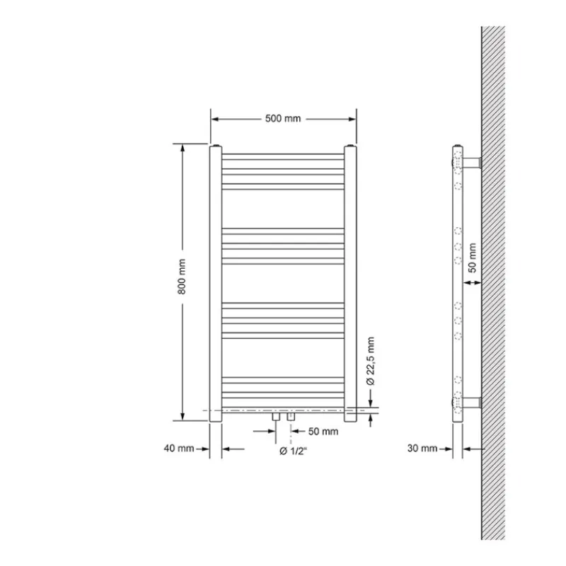 Badheizkörper Sahara 500x800 mm Weiß gerade mit Mittelanschluss LuxeBath-ECD Germany Outlet