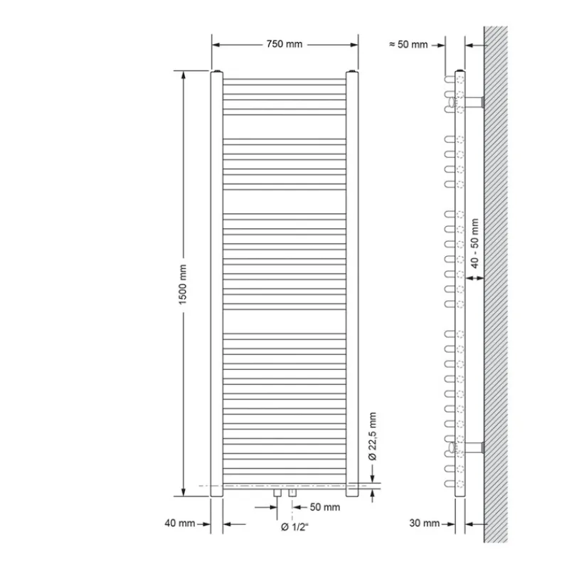 Badheizkörper Sahara 750x1500 mm Anthrazit gebogen mit Mittelanschluss und Wand Anschlussgarnitur-ECD Germany Sale