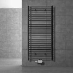 Badheizkörper Sahara 750x1500 mm Anthrazit gebogen mit Mittelanschluss und Universale Anschlussgarnitur-ECD Germany New