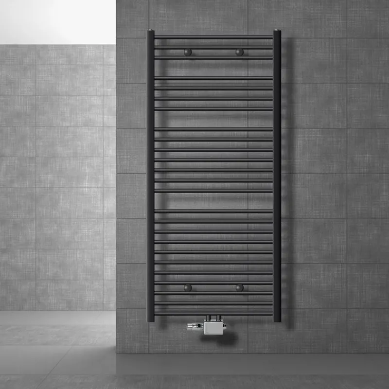 Badheizkörper Sahara 750x1500 mm Anthrazit gebogen mit Mittelanschluss und Universale Anschlussgarnitur-ECD Germany New
