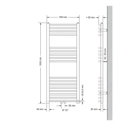 Badheizkörper Sahara 750x1200 mm Schwarz matt gebogen mit Mittelanschluss LuxeBath-ECD Germany Outlet