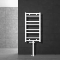 Badheizkörper Sahara 500x800 mm Weiß gerade mit Mittelanschluss und Boden Anschlussgarnitur-ECD Germany Best