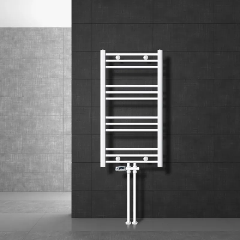 Badheizkörper Sahara 500x800 mm Weiß gerade mit Mittelanschluss und Boden Anschlussgarnitur-ECD Germany Best