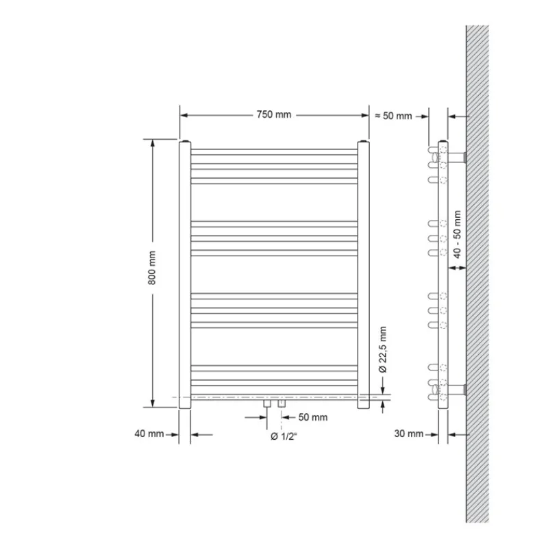Badheizkörper Sahara 750x800 mm Schwarz matt gebogen mit Mittelanschluss LuxeBath-ECD Germany Hot