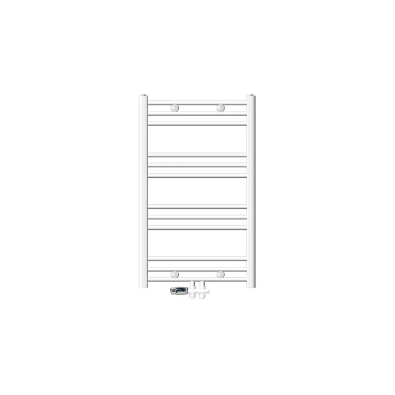 Badheizkörper Sahara 600x800 mm Weiß gerade mit Mittelanschluss und Boden Anschlussgarnitur-ECD Germany
