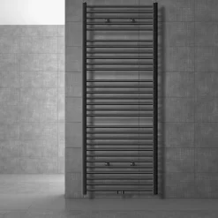 Badheizkörper Sahara 750x1800 mm Anthrazit gerade mit Mittelanschluss und Boden Anschlussgarnitur-ECD Germany Outlet