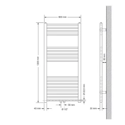 Badheizkörper Sahara 600x1200 mm weiß gerade mit Mittelanschluss-ECD Germany Outlet