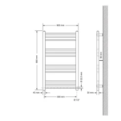 Badheizkörper Sahara 600x800 mm anthrazit gerade mit Seitenanschluss-ECD Germany New