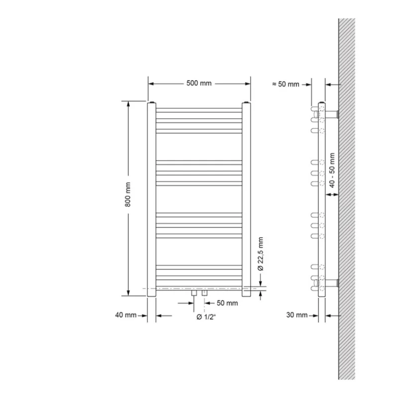 Badheizkörper Sahara 500x800 mm Chrome gebogen mit Mittelanschluss LuxeBath-ECD Germany Hot