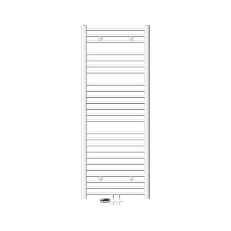 Badheizkörper Sahara 600x1500 mm Weiß gebogen mit Mittellanschluss und Boden Anschlussgarnitur-ECD Germany Discount