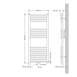 Badheizkörper Sahara 750x1200 mm Schwarz gebogen mit Wand Thermostatventil LuxeBath-ECD Germany Online