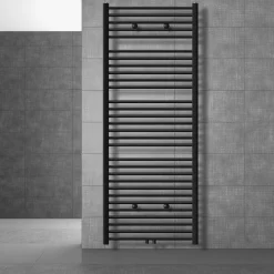 Badheizkörper Sahara 750x1800 mm Schwarz gerade mit Universal Thermostatventil LuxeBath-ECD Germany Discount