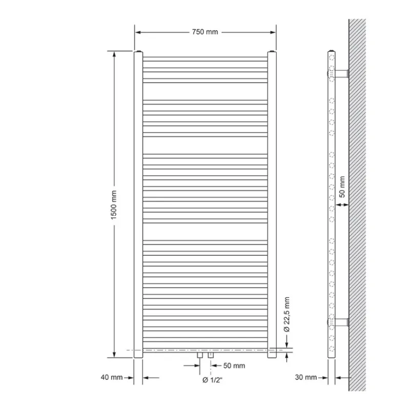 Badheizkörper Sahara 750x1500 mm Anthrazit gebogen mit Mittelanschluss-ECD Germany Hot
