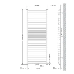 Badheizkörper Sahara 600x1500 mm Weiß gebogen mit Mittelanschluss-ECD Germany