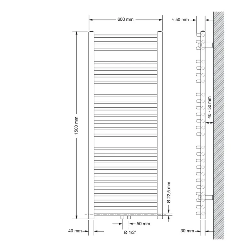 Badheizkörper Sahara 600x1500 mm Weiß gebogen mit Mittelanschluss-ECD Germany