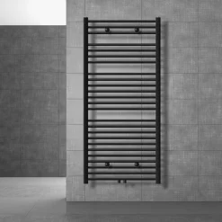 Badheizkörper Sahara 750x1500 mm Schwarz gerade mit Wand Thermostatventil LuxeBath-ECD Germany