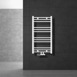 Badheizkörper Sahara 500x800 mm Weiß gerade mit Mittelanschluss und Wand Anschlussgarnitur-ECD Germany Online