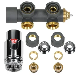 Badheizkörper Sahara 500x1500 mm Schwarz gerade mit Wand Thermostatventil LuxeBath-ECD Germany Clearance