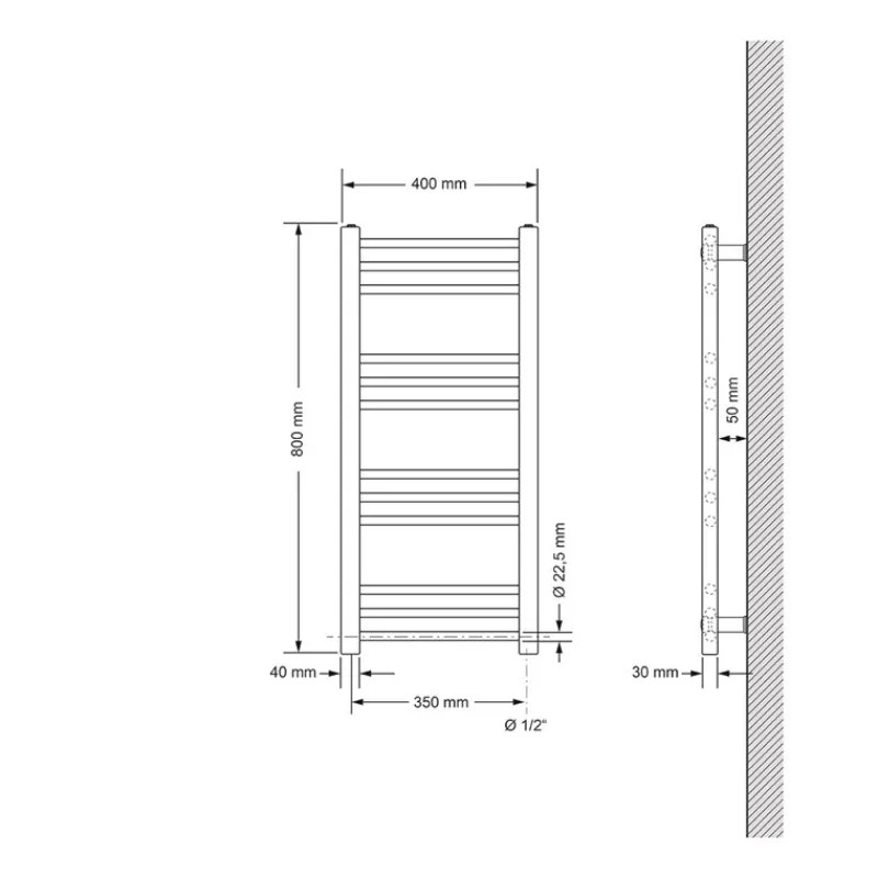 Badheizkörper Sahara 400x800 mm chrome gerade mit Seitenanschluss-ECD Germany Clearance