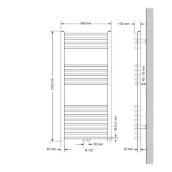 Badheizkörper Sahara 600x1200 mm Anthrazit gebogen mit Mittelanschluss-ECD Germany Sale