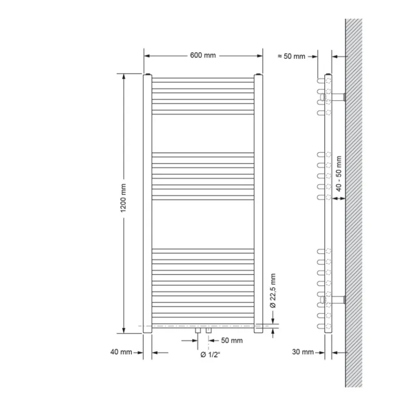 Badheizkörper Sahara 600x1200 mm Anthrazit gebogen mit Mittelanschluss-ECD Germany Sale